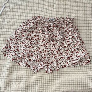 Hollister White and Red Floral High Waist Shorts